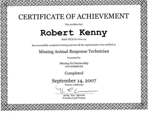 Missing Animal Response Technician Certificate